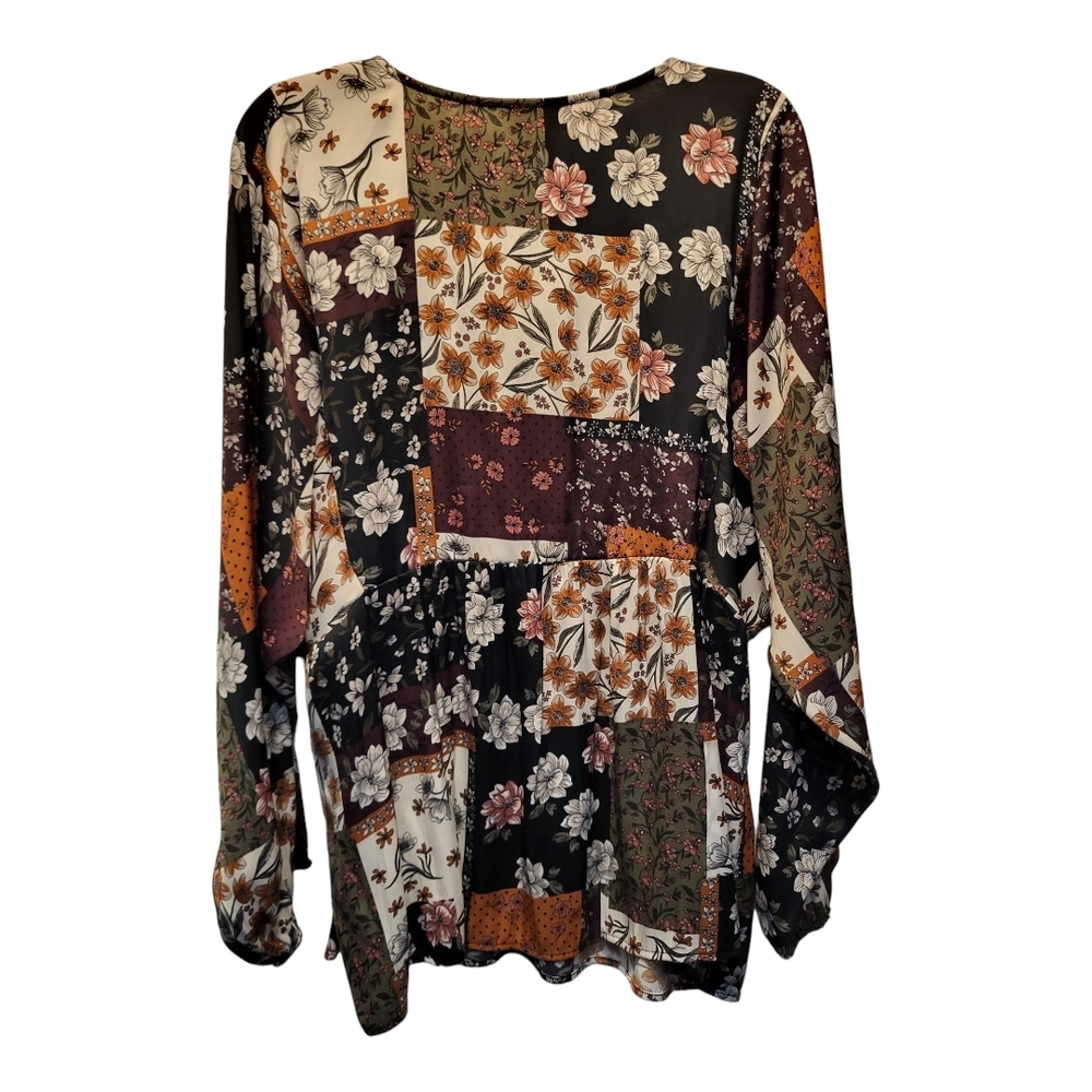 Style & Co. Womens Boho Multicolor Patchwork Floral Dolman Sleeve Blouse-Size XL - Picture 2 of 7